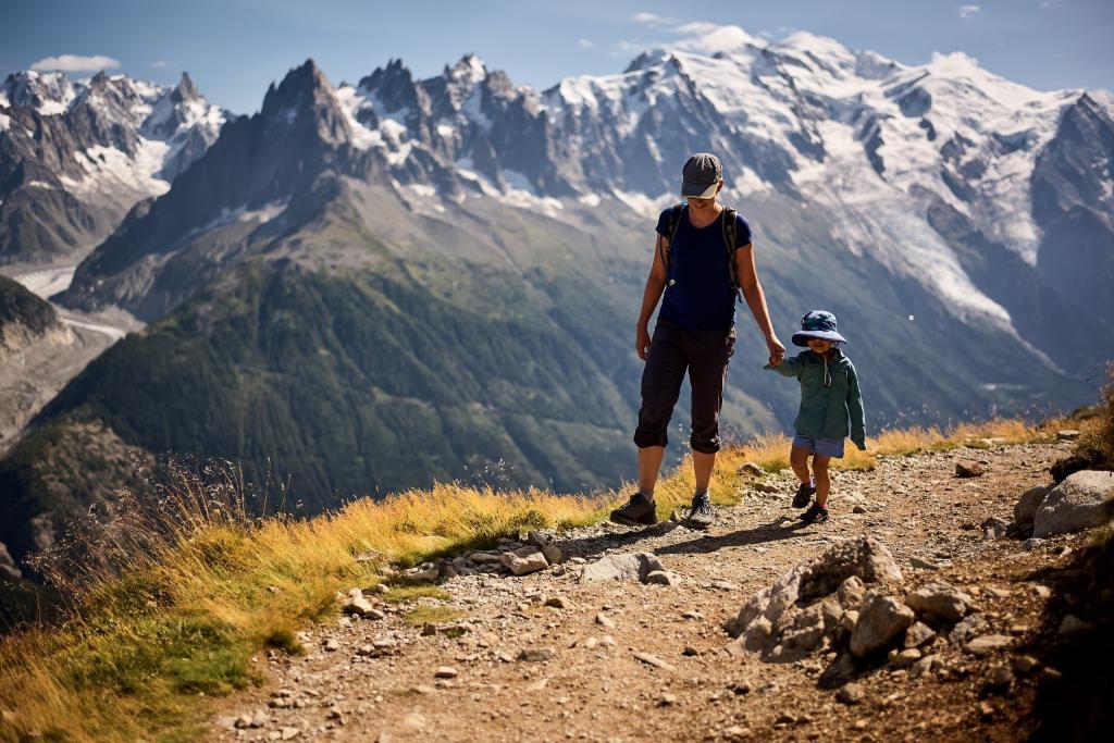 Above Chamonix Jen and her daughter hiking through the mountains.
