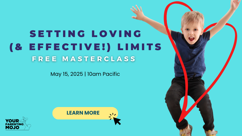 Bright turquoise background with large purple and white text. On the right side is a young boy with short blonde hair, wearing a dark blue shirt and black pants, jumping with his arms raised.