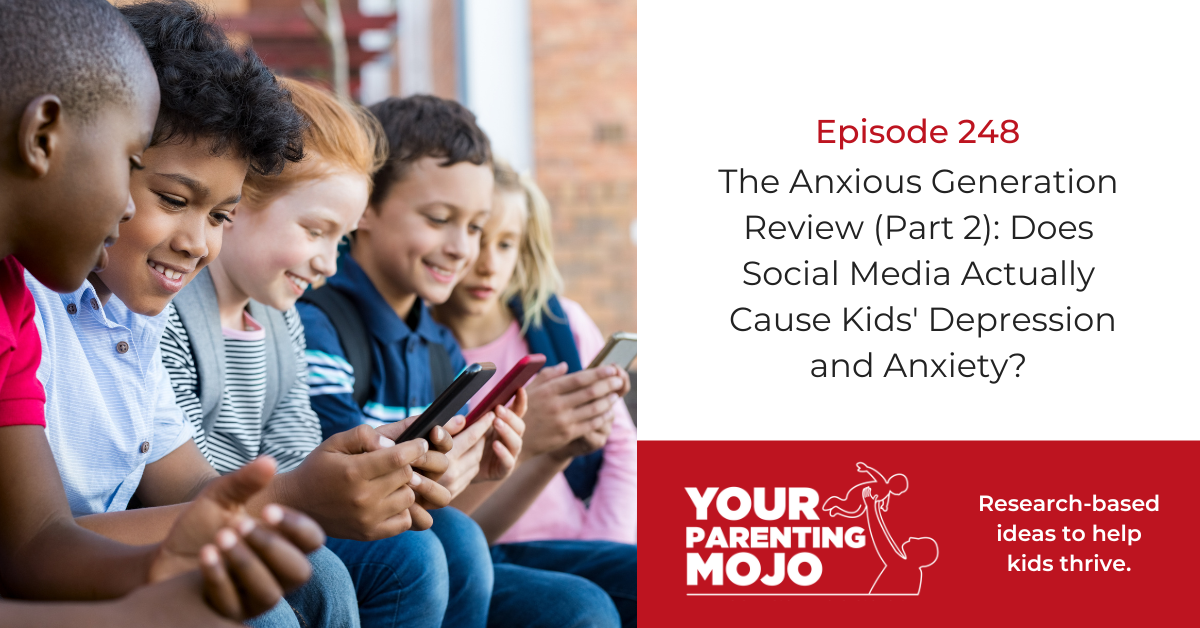 Four diverse children sitting close together on what appears to be a couch or bench, each looking down at their own smartphones or mobile devices