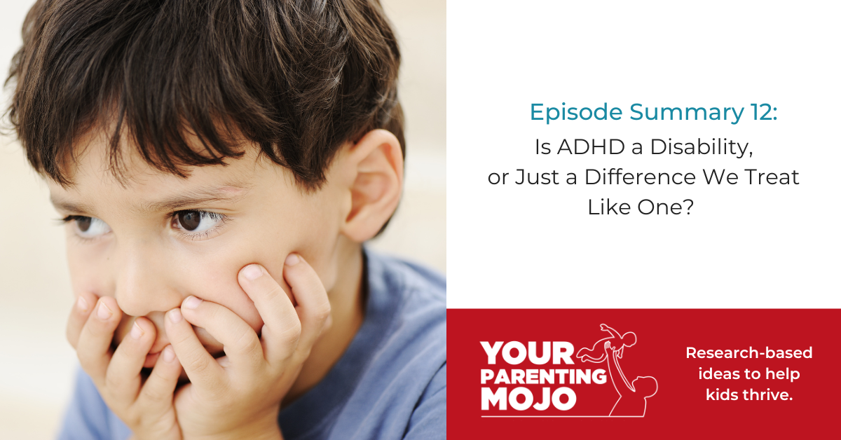 Episode Summary 12 Is ADHD a Disability, or Just a Difference We Treat Like One A young boy with dark hair rests his face in his hands and looks off to the side